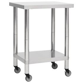 Mesa de trabajo para cocina con ruedas acero inox 60x45x85 cm