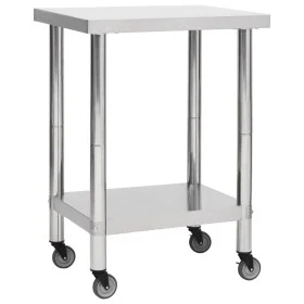 Stainless steel kitchen work table with wheels 60x45x85 cm by vidaXL, Restoration - Ref: Foro24-51632, Price: 148,70 €, Disco...