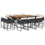 Set de comedor jardín 11 pzas con cojines ratán sintético negro