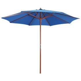 Sombrilla de jardín con palo de madera azul 300x258 cm
