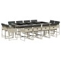 Set comedor jardín y cojines 13 pzas ratán sintético gris claro