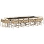 Set comedor de jardín 17 pzas con cojines ratán sintético beige