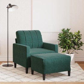 Sillón con taburete terciopelo verde oscuro 60 cm Sillón con taburete terciopelo verde oscuro 60 cm
