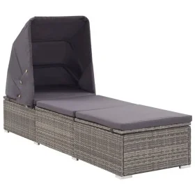 Sun lounger with canopy and gray synthetic rattan cushion by vidaXL, Loungers - Ref: Foro24-46248, Price: 229,83 €, Discount: %