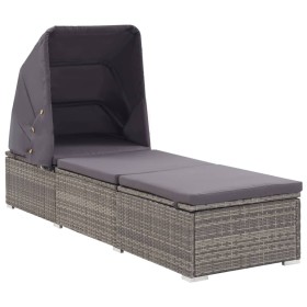 Tumbona con toldo y cojín ratán sintético gris de vidaXL, Tumbonas - Ref: Foro24-46248, Precio: 189,30 €, Descuento: %