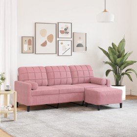 Sofá de 3 plazas con taburete de terciopelo rosa180 cm