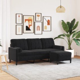 Sofá de 3 plazas con taburete de terciopelo negro 180 cm en Sofás | Comprar online en Foro24
