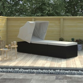 Sonnenliege mit Verdeck und cremefarbenem synthetischem Rattankissen von vidaXL, Liegen - Ref: Foro24-46246, Preis: 168,32 €,...