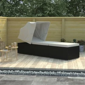 Sun lounger with hood and cream synthetic rattan cushion by vidaXL, Loungers - Ref: Foro24-46246, Price: 159,15 €, Discount: %