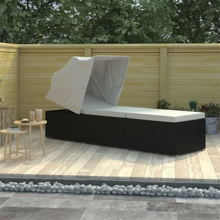 Sonnenliege mit Verdeck und cremefarbenem synthetischem Rattankissen von vidaXL, Liegen - Ref: Foro24-46246, Preis: 159,51 €,...