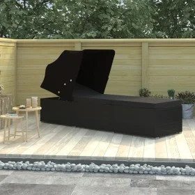 Sun lounger with black synthetic rattan canopy and cushion by vidaXL, Loungers - Ref: Foro24-46249, Price: 196,75 €, Discount: %