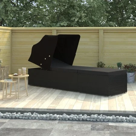 Sun lounger with black synthetic rattan canopy and cushion by vidaXL, Loungers - Ref: Foro24-46249, Price: 196,75 €, Discount: %