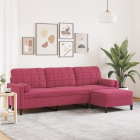 Sofá de 3 plazas con taburete de terciopelo rojo tinto 210 cm en Sofás | Comprar online en Foro24