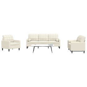 Juego de sofás con cojines 3 piezas terciopelo crema Juego de sofás con cojines 3 piezas terciopelo crema