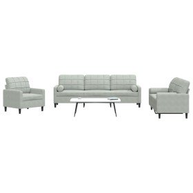 Juego de sofás con cojines 3 piezas terciopelo gris claro Juego de sofás con cojines 3 piezas terciopelo gris claro