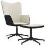 Silla de relax con taburete terciopelo y PVC crema
