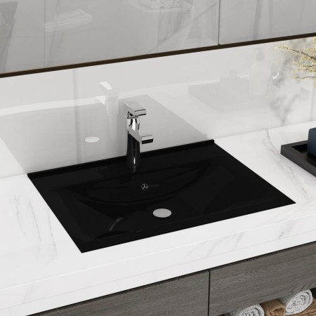 Lavabo rectangular cerámica orificio de grifo negro 60x46 cm de vidaXL, Lavabos - Ref: Foro24-140687, Precio: 105,48 €, Descu...