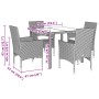 Set comedor jardín 5 pzas cojines ratán sintético vidrio negro