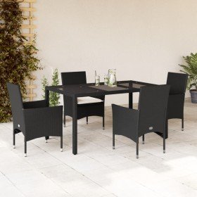 Set comedor jardín 5 pzas cojines ratán sintético vidrio negro en Conjuntos de jardín | Comprar online en Foro24
