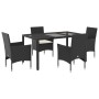 Set comedor jardín 5 pzas cojines ratán sintético vidrio negro