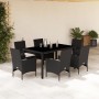 Set comedor jardín 7 pzas cojines ratán sintético vidrio negro