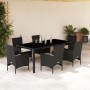 Set comedor jardín 7 pzas cojines ratán sintético vidrio negro
