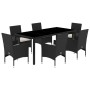 Set comedor jardín 7 pzas cojines ratán sintético vidrio negro