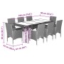 Set comedor jardín 9 pzas cojines ratán sintético vidrio negro