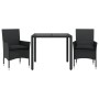 Set comedor jardín 3 pzas cojines ratán sintético vidrio negro