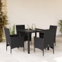 Set comedor jardín 5 pzas cojines ratán sintético vidrio negro
