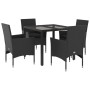 Set comedor jardín 5 pzas cojines ratán sintético vidrio negro