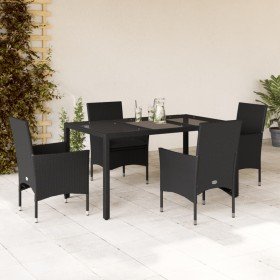 Set comedor jardín 5 pzas cojines ratán sintético vidrio negro
