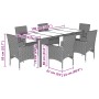 Set comedor jardín 7 pzas cojines ratán sintético vidrio negro