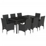 Set comedor jardín 9 pzas cojines ratán sintético vidrio negro