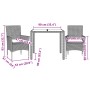 Set comedor jardín 3 pzas cojines ratán sintético vidrio marrón