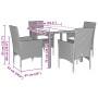 Set comedor jardín 5 pzas cojines ratán sintético vidrio marrón