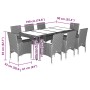 Set comedor jardín 9 pzas cojines ratán sintético vidrio marrón