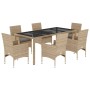 Set comedor jardín 7 pzas cojines ratán sintético vidrio beige