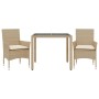 Set comedor jardín 3 pzas cojines ratán sintético vidrio beige