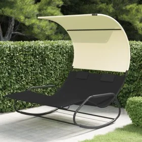 Tumbona mecedora doble con toldo negro y crema de vidaXL, Tumbonas - Ref: Foro24-317587, Precio: 214,34 €, Descuento: %