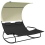 Tumbona mecedora doble con toldo negro y crema de vidaXL, Tumbonas - Ref: Foro24-317587, Precio: 199,88 €, Descuento: %