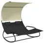 Tumbona mecedora doble con toldo negro y crema de vidaXL, Tumbonas - Ref: Foro24-317587, Precio: 214,34 €, Descuento: %