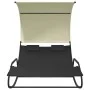 Tumbona mecedora doble con toldo negro y crema de vidaXL, Tumbonas - Ref: Foro24-317587, Precio: 214,34 €, Descuento: %