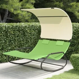 Double rocking lounger with green and cream canopy by vidaXL, Loungers - Ref: Foro24-317590, Price: 213,42 €, Discount: %