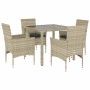 Set comedor jardín 5 pzas y cojines ratán PE vidrio gris claro