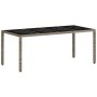 Set de comedor jardín 7 piezas y cojines ratán PE y vidrio gris