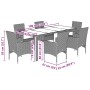 Set de comedor jardín 7 piezas y cojines ratán PE y vidrio gris