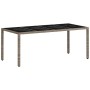 Set de comedor jardín 9 piezas y cojines ratán PE y vidrio gris