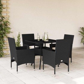 Set comedor jardín 5 pzas cojines ratán sintético vidrio negro