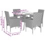 Set comedor jardín 5 pzas cojines ratán sintético vidrio negro